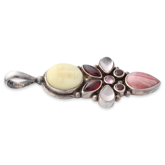 Sajen Moon Face Goddess Pendant Sterling Silver Garnet Tourmaline Rhodochrosite - Picture 5 of 7